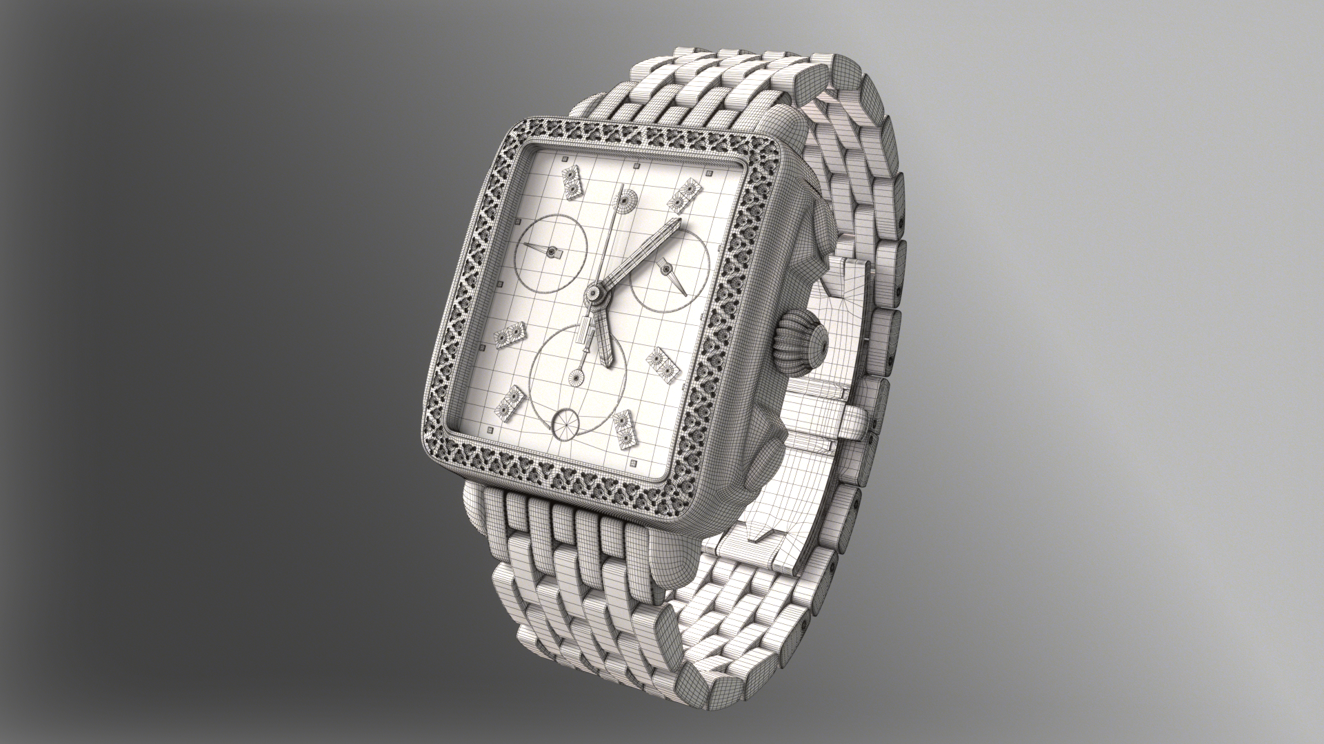 Wireframe render of the Michele watch project