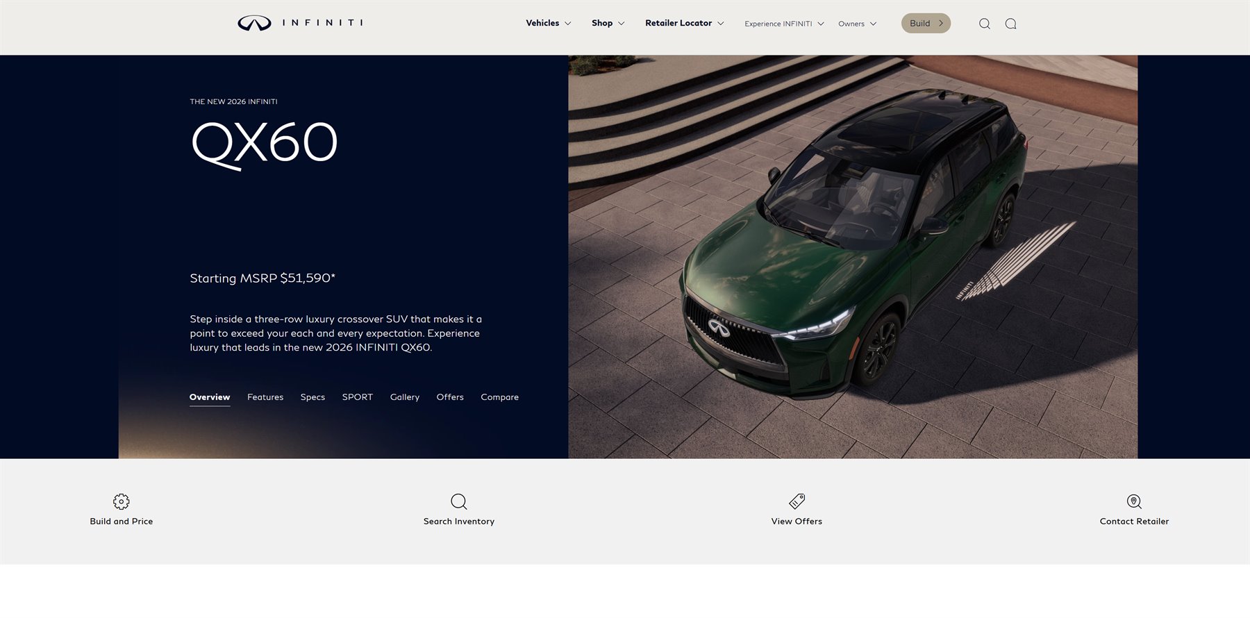 Infiniti website screenshot using QX60 launch imagery