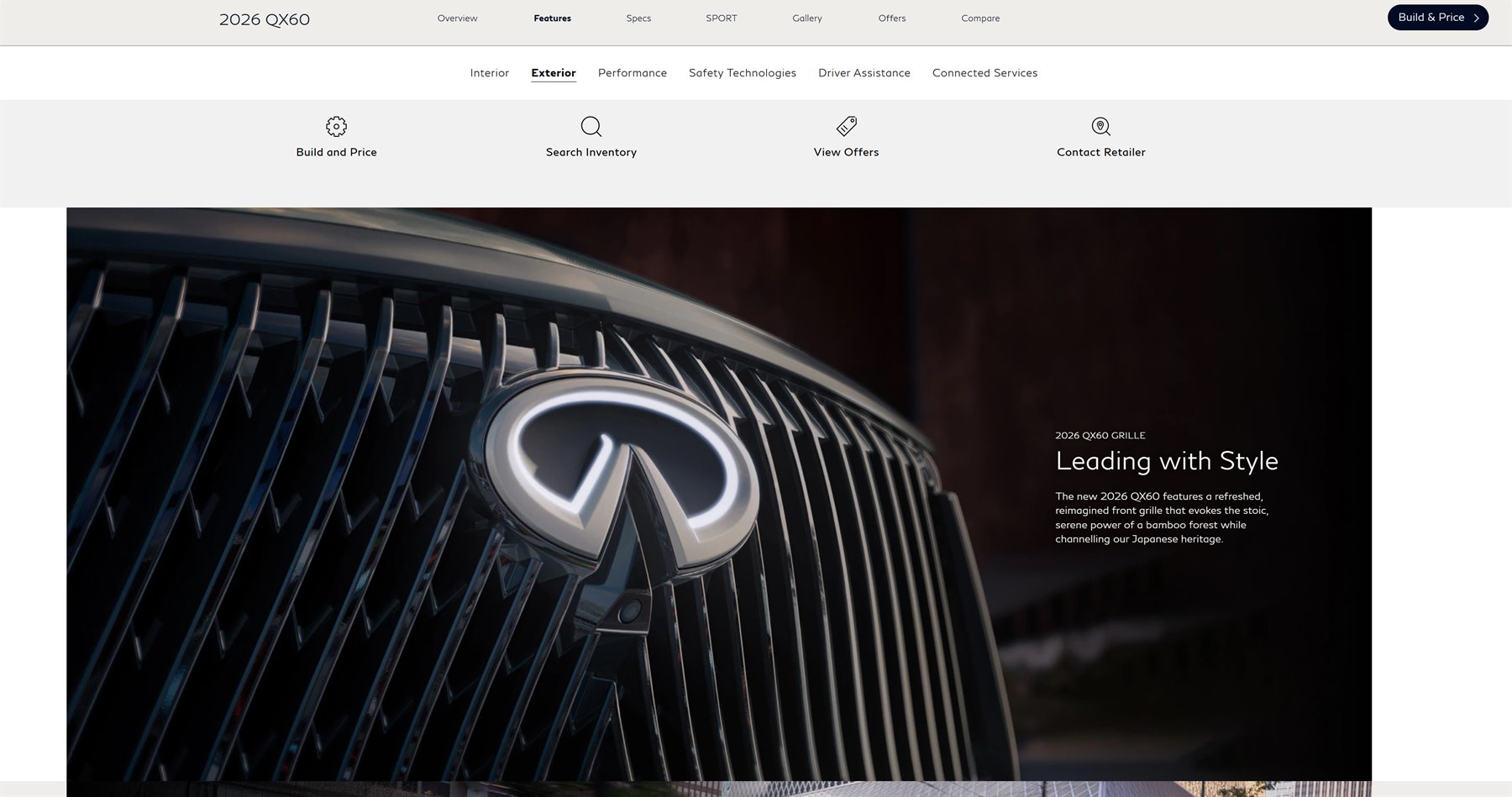 Second Infiniti website screenshot using QX60 launch imagery