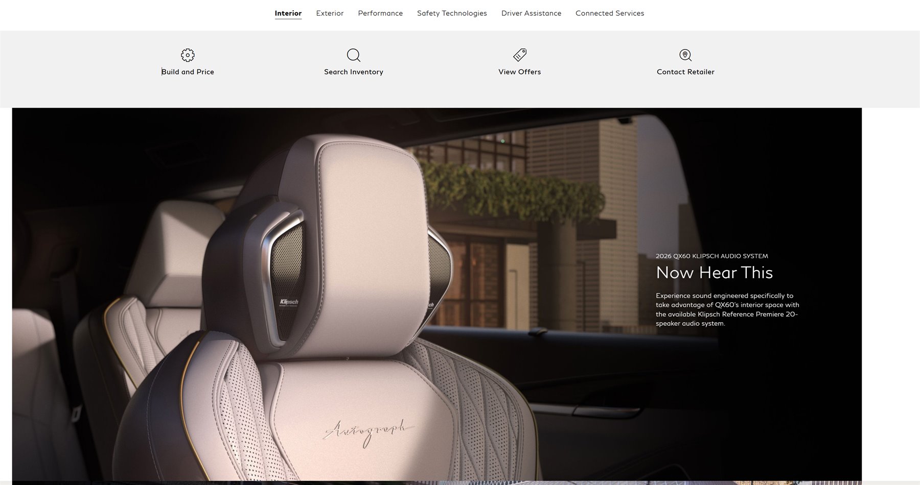 Third Infiniti website screenshot using QX60 launch imagery